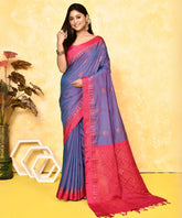 Purple Soft Silk Saree with Temple Zari Border